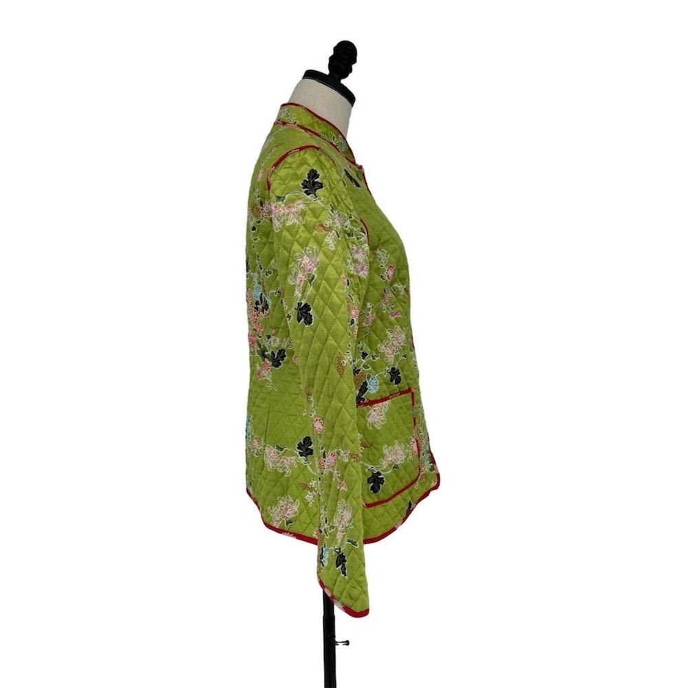 Anne Carson Women's M Green 100% Silk Quilted Floral Jacket Button Closure - Picture 7 of 9